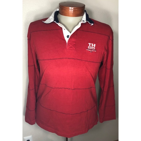 Red long sleeve polo shirt by Tommy Jeans 501 - Picture 2 of 6